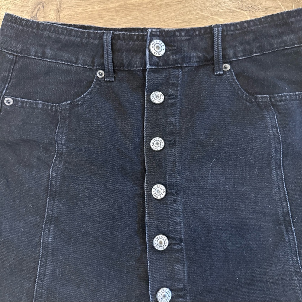American Eagle Denim Skirt Womens Size 4 Black High Rise A-Line Button Up Y2K - Picture 2 of 6